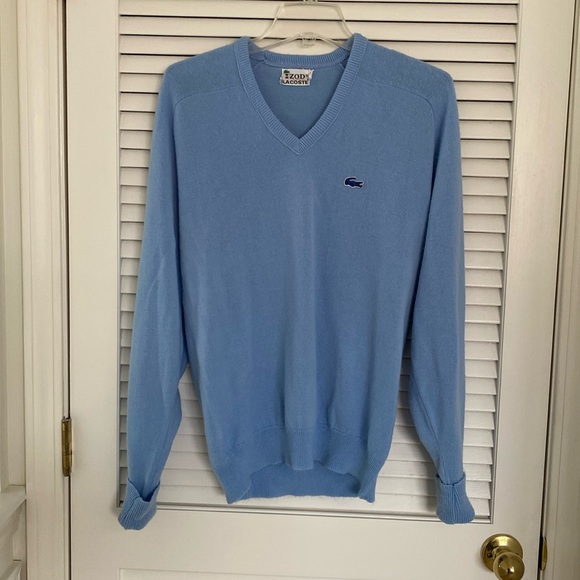 IZOD LACOSTE Light Blue V neck Sweater. Large. Made in USA. VTG - Picture 1 of 10
